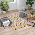 thumbnail image 1 of Geometric Turkish Area Rug, Raindrops Doodle Style Creative Leaf Shaped Colorful Girls Theme, Soft Carpet for Living Room Decor with Distressed Look, 5.2' X 7.6', Pale Blue, by Ambesonne, 1 of 4