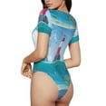 thumbnail image 4 of Uemuo Lighthouse Sea Port Pattern Women's One Piece Short Sleeve Swimsuit Rash Guard Surfing Modest Quick-drying Swimsuit Beach Essentials-X-Large, 4 of 9