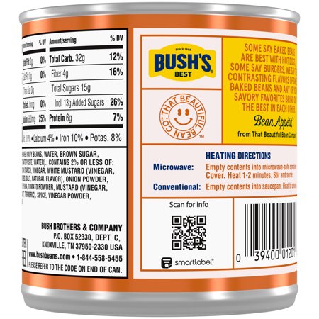 BUSH’S BARBECUE BAKED BEANS, PLANT-BASED PROTEIN, CANNED BBQ BEANS, 16 OZ