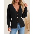 thumbnail image 2 of Women V‑Neck Button Front Knit Cardigan Long Sleeve Fitted Sweater Coat, 2 of 5