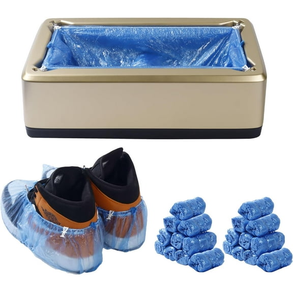 A house of tools Automatic Shoe Cover Dispenser, Waterproof and Non-slip, 200 Disposable Shoe Covers for Men's Shoes up to Size 12, Great for Home, Office, Factory and Indoor Use (Gold)