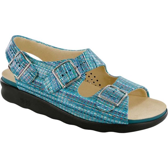 Women's SAS Relaxed Adjustable Strap Slingback Sandal Rainbow Teal Leather 11.5 W