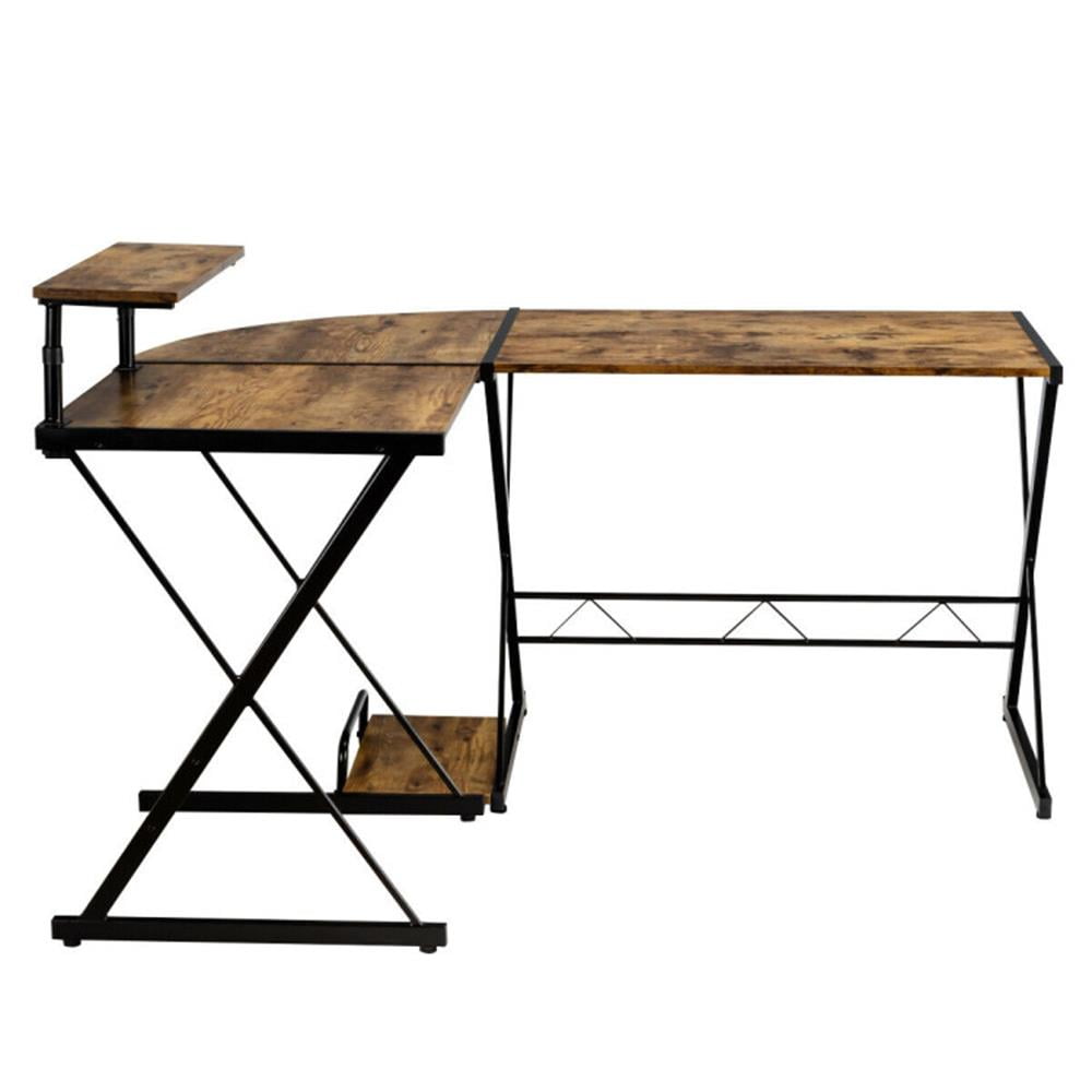 Demi Bonn L-Shaped Desk Reversible Corner Computer Desk with Movable Shelf and CPU Stand, Small Home Office Desk Study Writing Table, Walnut