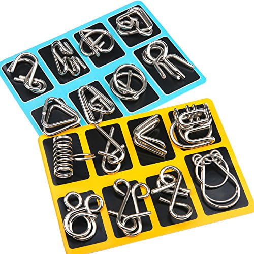 16Pc Metal Wire Puzzle Toy Brain Teaser Game Mind IQ Test Magic Trick Kids Gift 