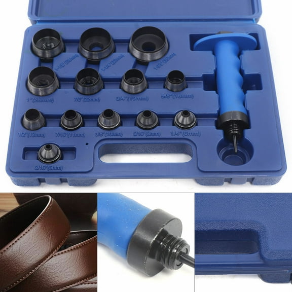 DENEST Hollow Punch Tool Set Leather Kit Gasket Hole Rubber Cutter Storage Box US