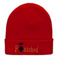 thumbnail image 5 of Finished Celebratory Phrase Embroidered Long Knitted Beanie - Red OSFM, 5 of 5