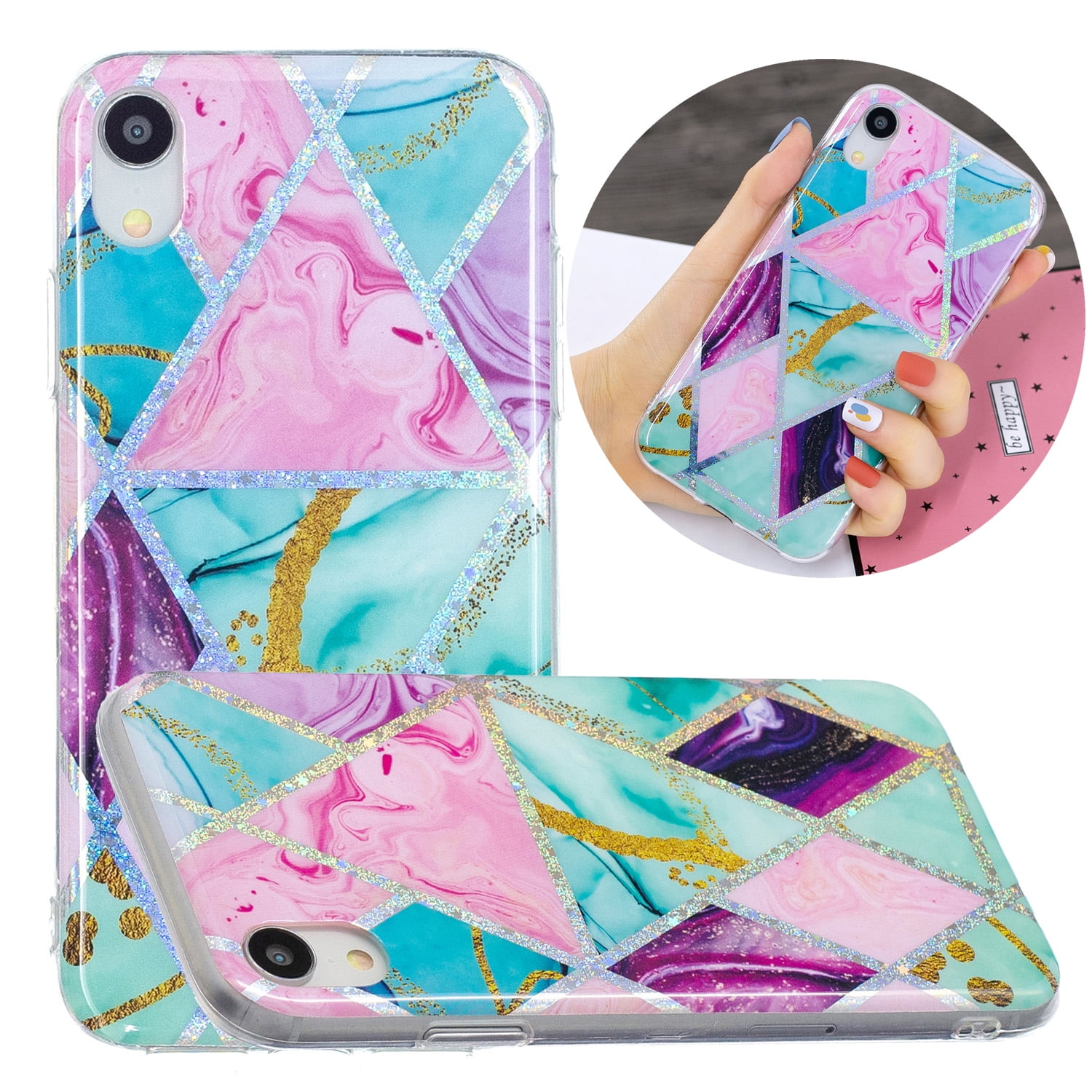 iPhone XR Case, iDOMi Cute Flowers Design Plating Raised Corners Bumper