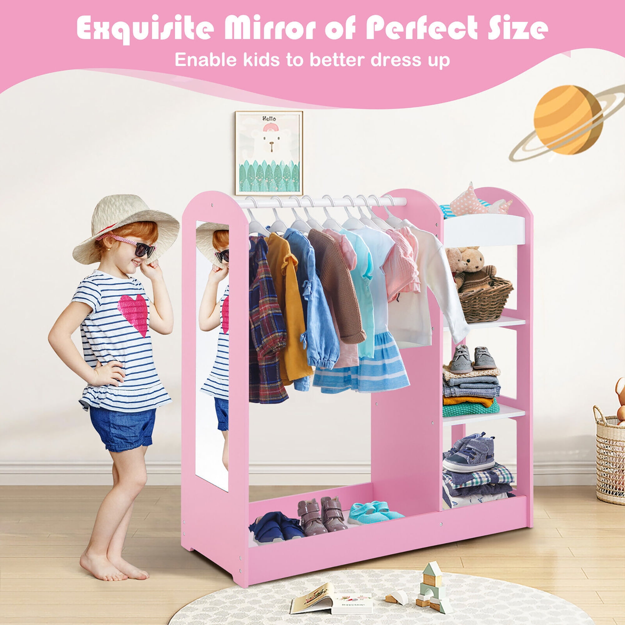 Gymax Kids Dress up Storage Hanging Armoire Dresser Costume