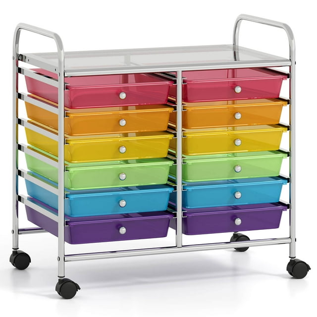 Costway 12 Drawers Rolling Cart Storage Scrapbook Paper Studio Organizer Bins Rainbow