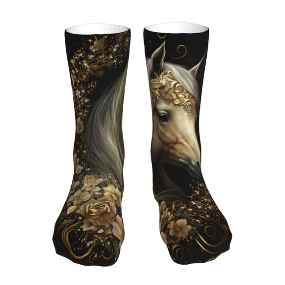 Uemuo Palatial Gold Pattern Horse for 16in Socks, Cotton Socks Sports Socks Knee High Socks Comfortable Socks For Men, Women