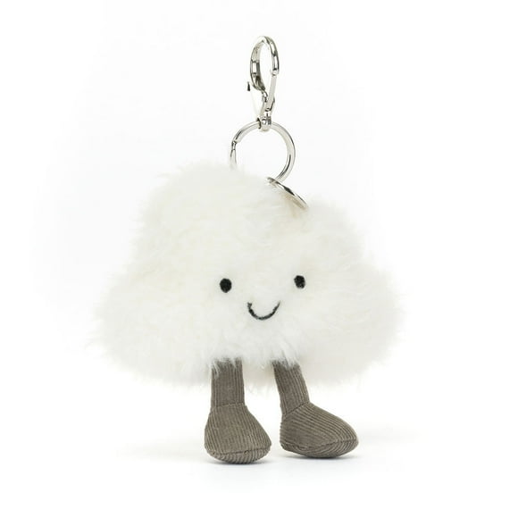 Jellycat Amuseable Cloud Bag Charm, White Plush Keychain, Cute Bag Accessory