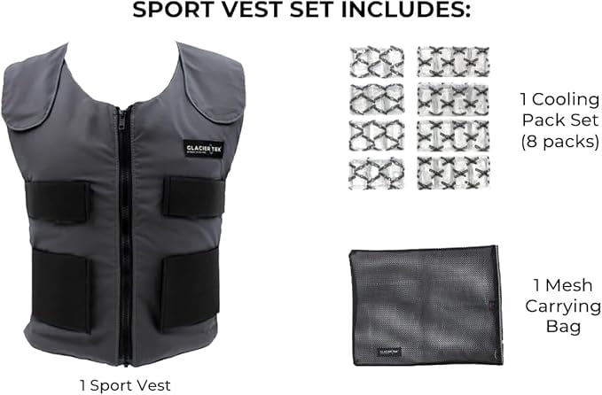 Glacier Tek Cool Vest Personal Cooling, 59 Degrees for 2.5 hours 8 Cool Packs, recharge in 30 minutes