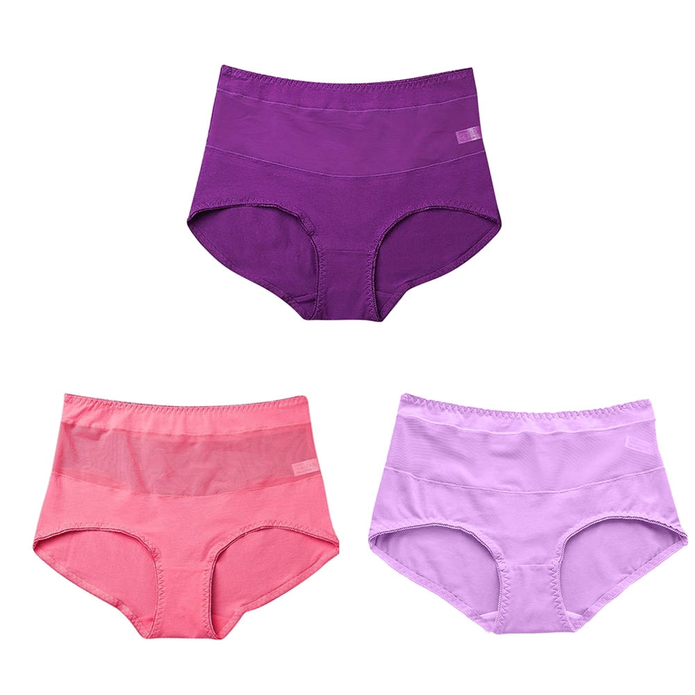 3Pack Womens Sexy Underwear Panties High Waisted Plus Size Ladies Brief