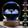 thumbnail image 3 of InnotechSC Swan Figuras de Delfines 3D de Regalo en Bola de Cristal de 60 Mm con Esfera de Vidrio Grabada con Láser Decoración Del Hogar con Base de Luz de Madera, 3 of 6