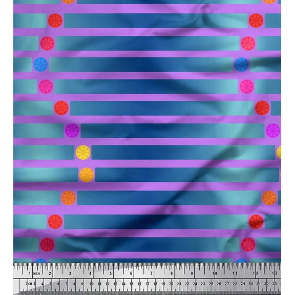 Soimoi Purple Cotton Duck Fabric Floral Dot & Stripe Print Fabric by the Yard 42 Inch Wide