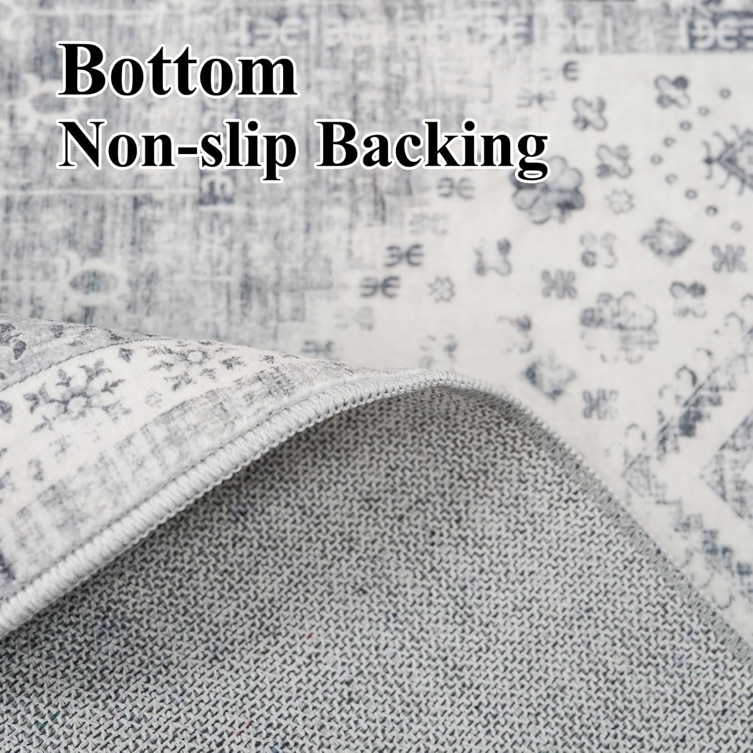 Washable 2x6 Kitchen Runner Rug - Indoor Hallway Rugs with Non Slip Backing Soft Stain Resistant Floor Carpet for Entryway Laundry Vintage Floor Home Decor Mat for Bathroom (2' x 6', Grey)