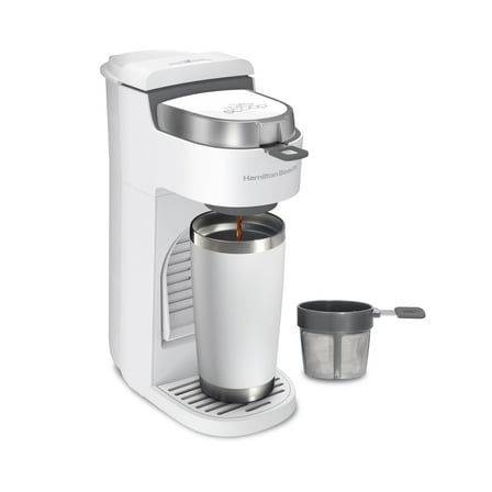 Hamilton Beach The Scoop Single Serve Coffee Maker, No Pods or Coffee Filters Needed, Cafetera, White