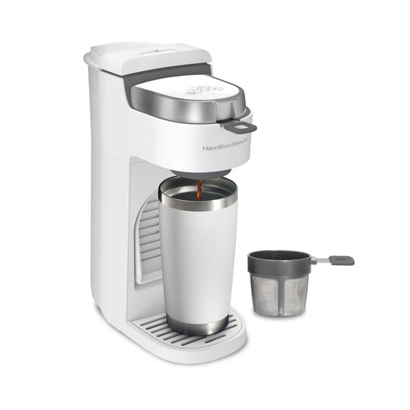 Hamilton Beach The Scoop Single Serve Coffee Maker, No Pods or Coffee Filters Needed, Cafetera, White