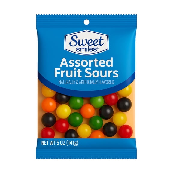 Sweet Smiles Assorted Fruit Sours Candy, 5 oz Bag