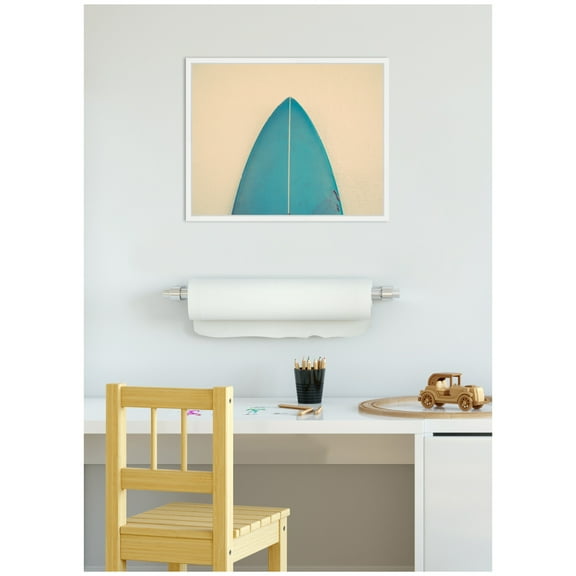 Kate and Laurel Abstract Minimalist Coastal Teal Surfboard Framed Canvas Wall Art by Saint and Sailor Studios 20 x 16 Sylvie White, Coastal, Abstract, Beach Art for Wall Decor, Living Room