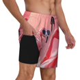 thumbnail image 2 of Bingfone Cool Flamingos Sunglasses Scene for Men's Double Layer Swimming Trunks with Lining, Drawstring Style with Pockets Beach Shorts Men's Swimsuit-3X-Large, 2 of 6