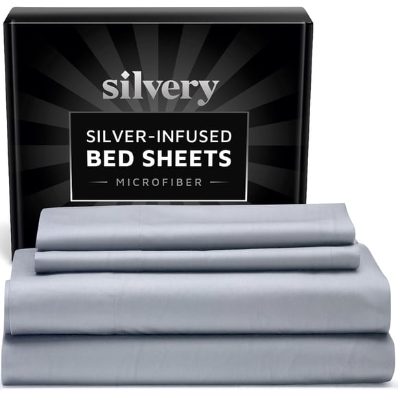 Juego de sábanas plateadas con infusión de plata plateada, color gris ultrasuave