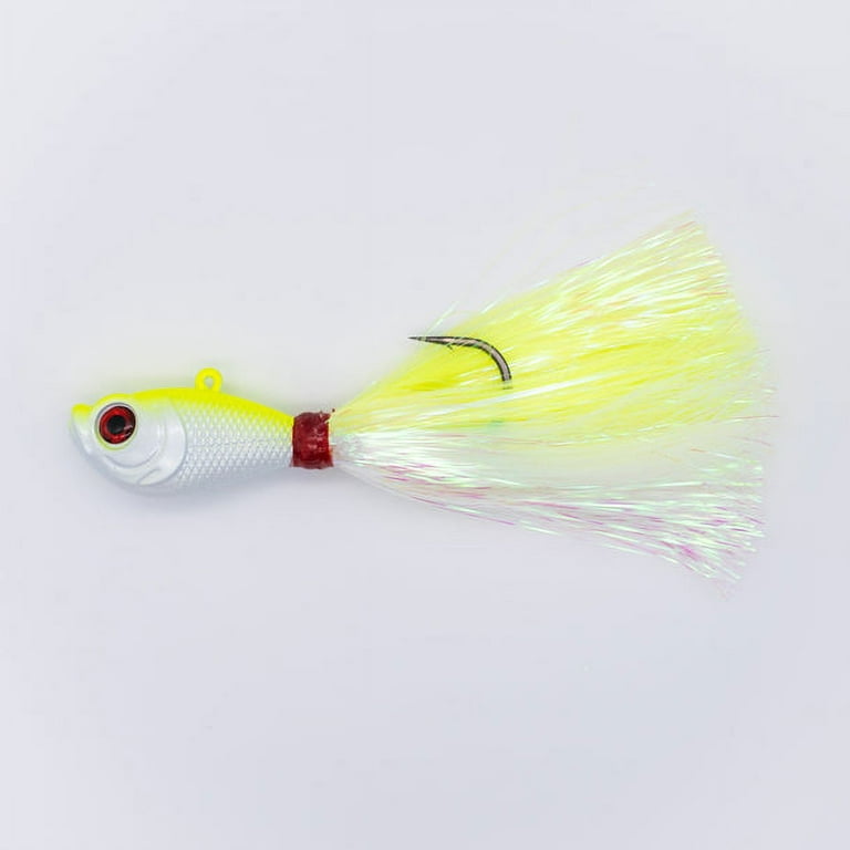 Intent Tackle Mylar Series Bucktail Jig Saltwater Fishing Lure, White / Chartreuse, 4 oz, Green