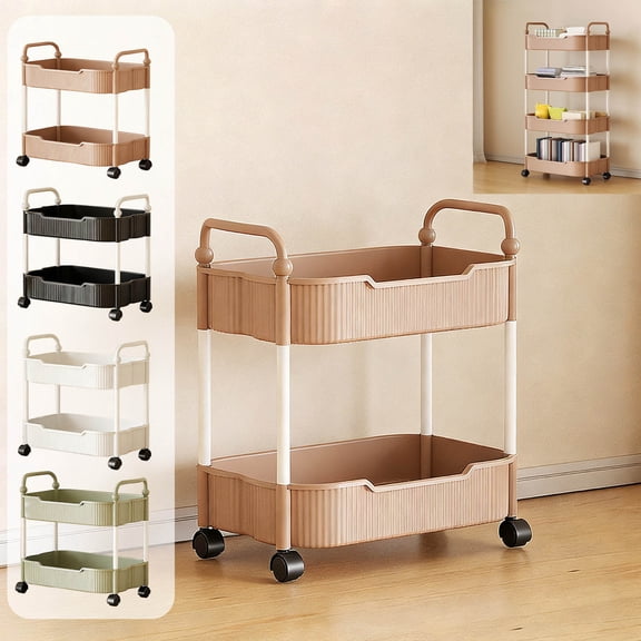 2-Tier Kitchen Bathroom Storage Cart - Sturdy Mobile Organizer with Armrests & Easy-Glide Wheels, Multipurpose Rack for Toiletries, Snacks & Supplies, Perfect Year of The Horse, Green-2