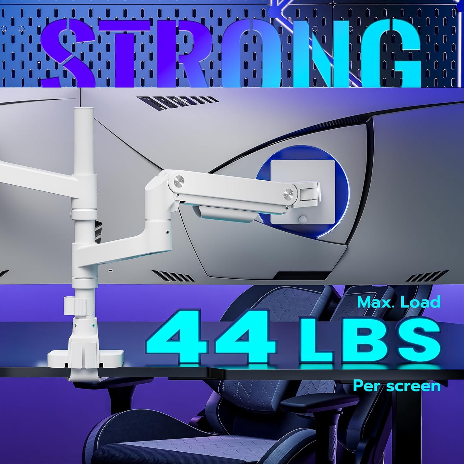 ARES WING Dual Monitor Arm Desk Mount for 17–49" Ultrawide Monitors, Heavy Duty Gas Spring Dual Monitor Mount Holds 44 lbs Each, Vertical Stacked, 75x75/100x100 VESA, White
