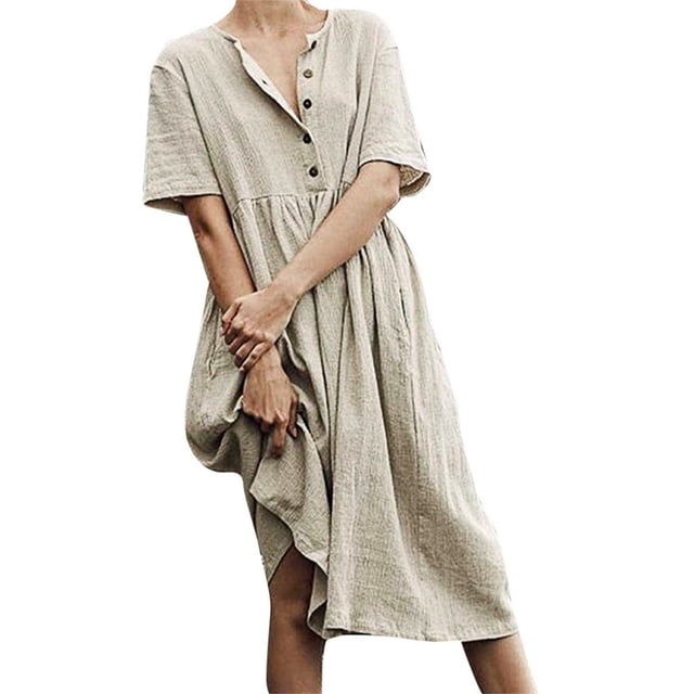 Robe pour Femmes Robe Évasée Midi Robe Buttoin Vêtements pour Femmes Adultes Kaki Taille TG