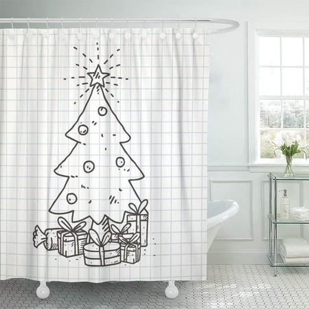 Pknmt Green Funny Christmas Tree Doodle Kids Cartoon Celebration Creative Cute Drawing Bathroom Shower Curtain 66x72 Inch