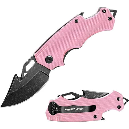 FLISSA Mini Folding Pocket Knife 2.5-Inch Stainless Steel Drop Point Blade EDC Pocket Knives for Women with Bottle Opener and Glass Breaker (Pink)