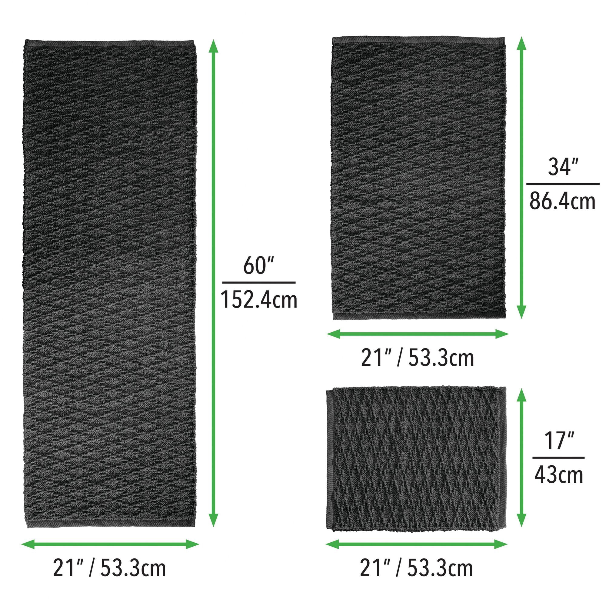 mDesign Cotton Bathroom Spa Mat Rugs/Runner, Diamond Design, Set of 3 - Black