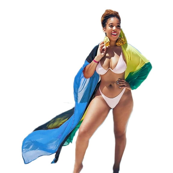 Bsubseach Plus Size Women Chiffon Swimsuit Cover Ups Beach Kimono Cardigan