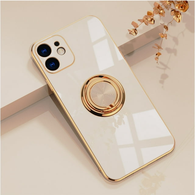Apple iPhone 13 13Pro 13Pro Max 13 Mini Case Ring Holder Kickstand TPU Bumper Cover Shockproof Protection Phone Case,Milk Tea Color 13(6.1)