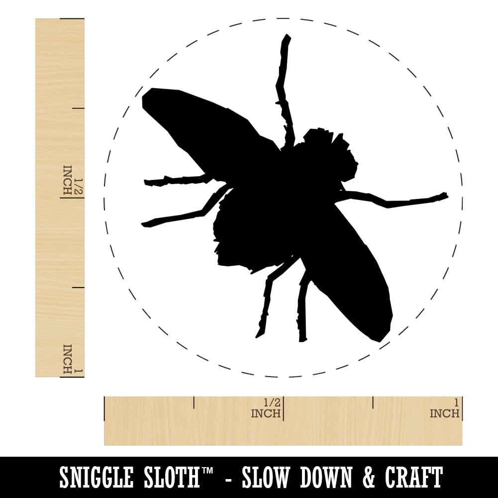 Fly Insect Sketch Self-Inking Rubber Stamp Ink Stamper - Blue Ink - Medium 1 Inch