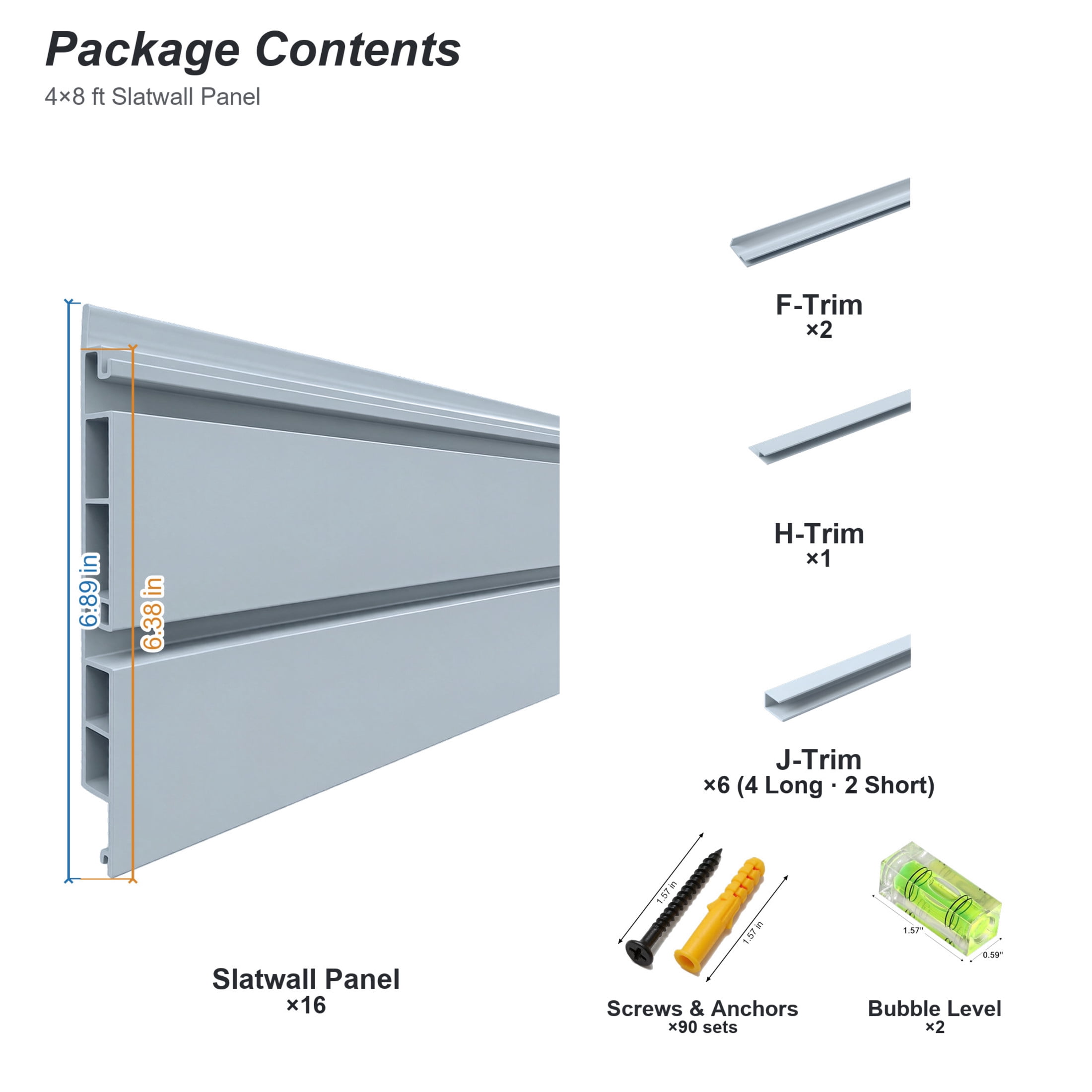 GDF Studio 4x8FT PVC Slatwall Panel Kit Garage Storage System with 24 Hooks, Lightweight Water-Resistant Panels, Grey