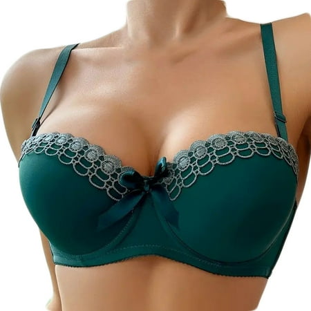 Hvot&aat Fashion Women Balconette Bowknot Bra Cute Lace Underwire Push Up Bras Removable Shoulder Strap Daily Bra