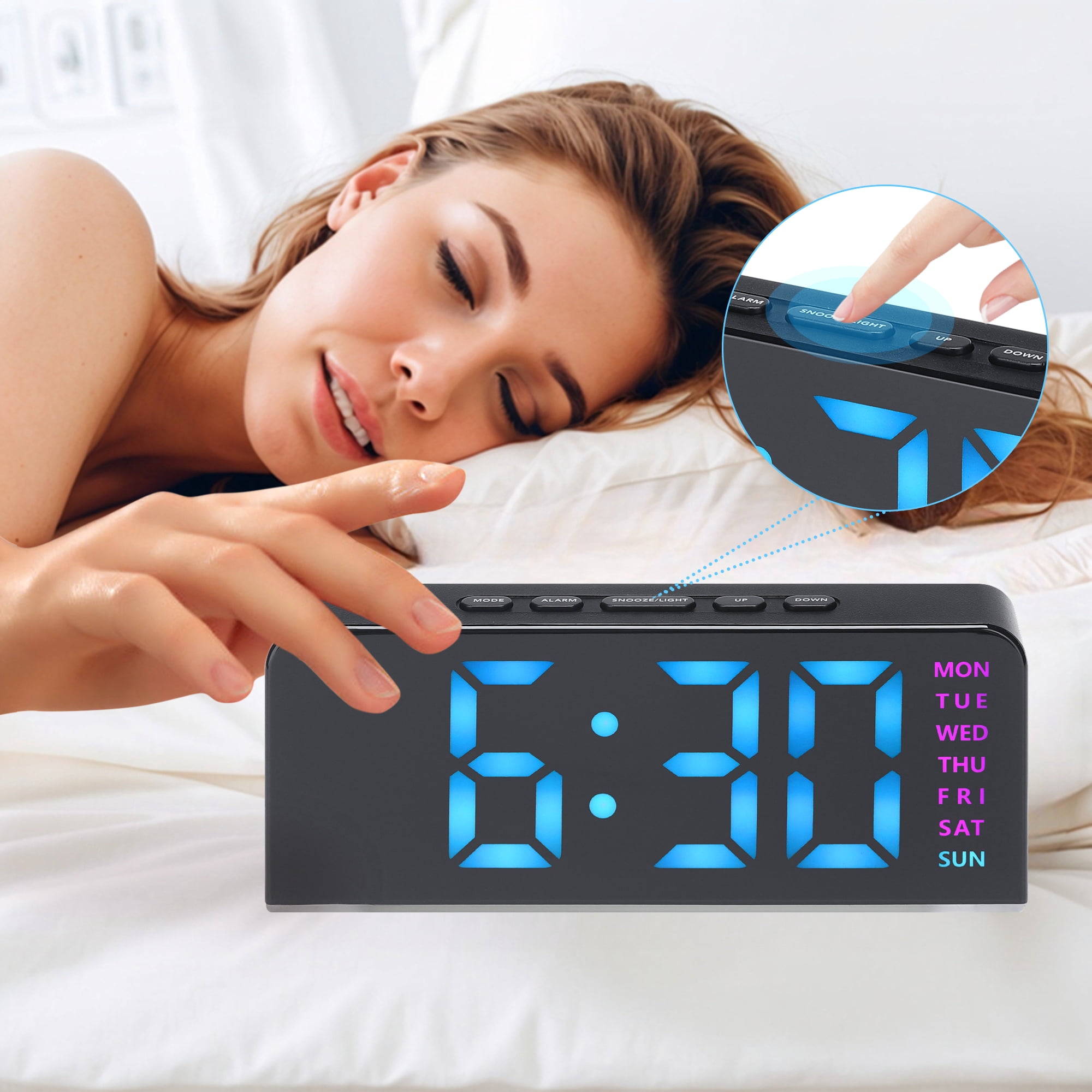 Unique Bargains 2 Pcs Digital Dual Alarm Clock for Bedroom Black Pink