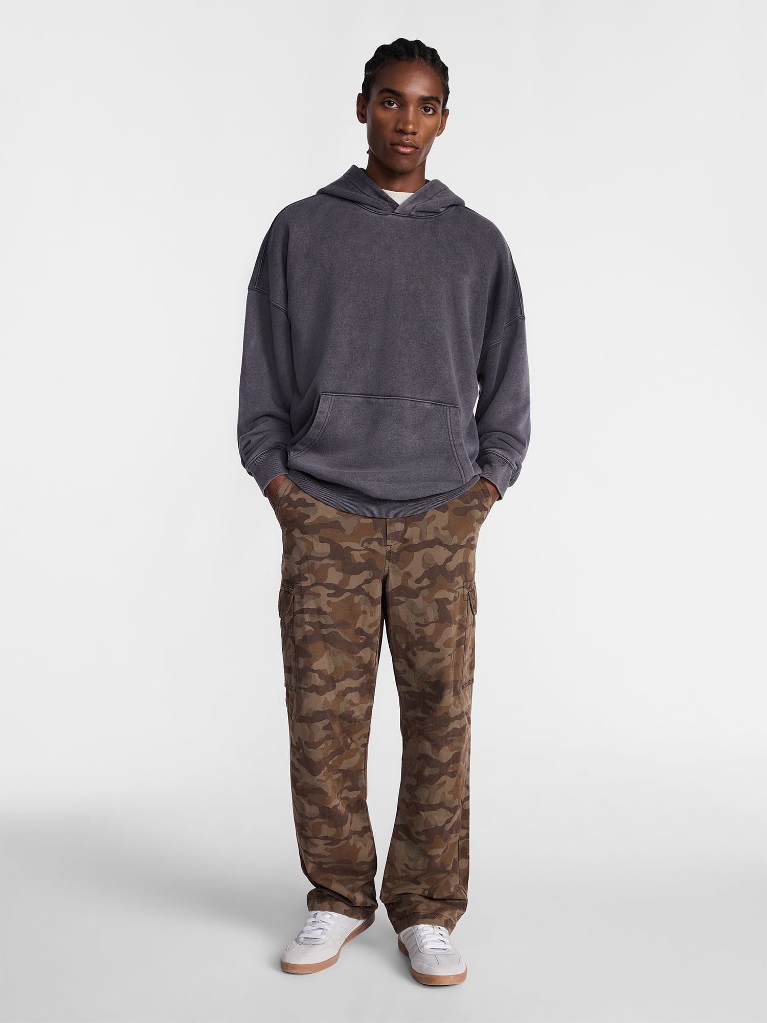 No Boundaries Boxy Fit Oversized Fleece Hoodie with Long Sleeves, Men's XS-4XLT