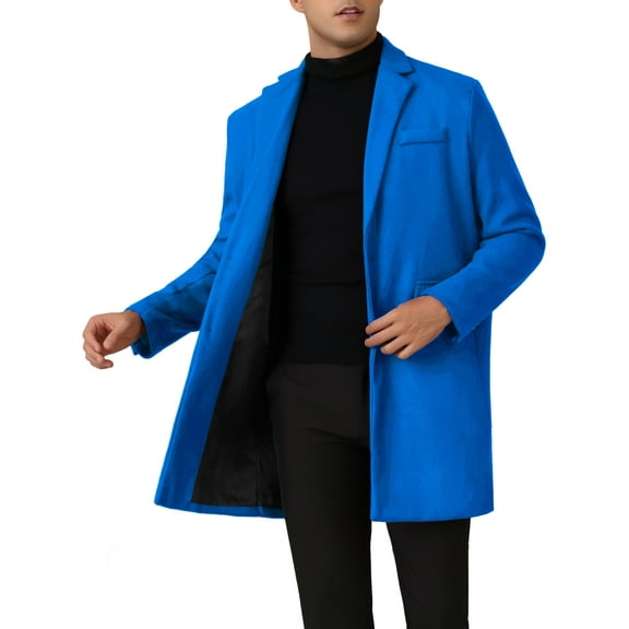 INSPIRE CHIC Winter Coat for Men's Notched Collar Single Breasted Long Trench Coats