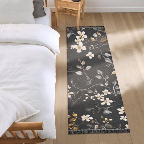 Dark Floral and Botanical Flower Runner Area Rug 2x6 Soft Non-Slip Washable Bedside Carpet for Hallway Bedroom Living Room Home Decor