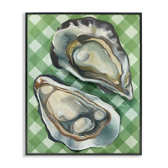 Stupell Industries Oysters on Green Plaid Animals Painting Black Framed Art Print Wall Art, 11 x 14