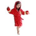 thumbnail image 2 of Girls Bathrobe Heroes Fireman Soft Hooded Fleece Terry Robe,Red,L(7-9 Years), 2 of 4