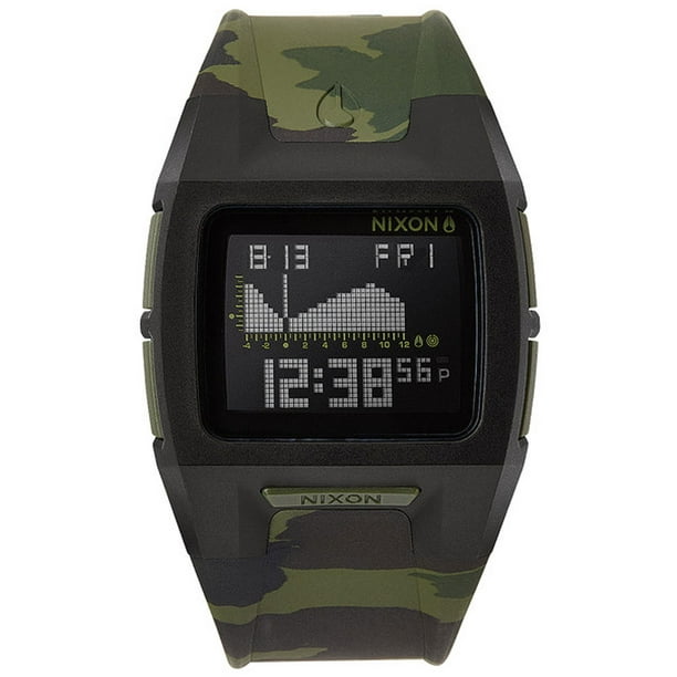 Nixon Men's A2891629 The Lodown II Black Digital Dial Green Camouflage  Strap Chrono Tide Watch