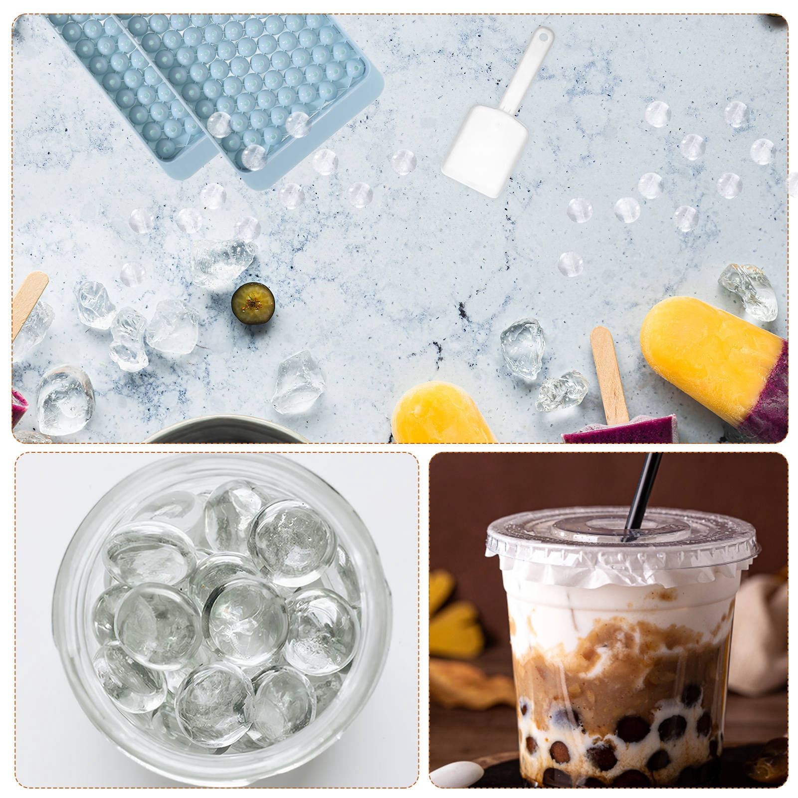 FESTFENDS 4Pcs Freezer Ice Cube Tray Round Ice Tray for Freezer Easy Release Sky-Blue Plastic