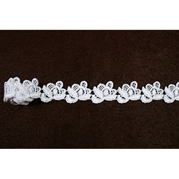 7/8 Inches Wide Ivory or White Floral Venice Lace Trim Guipure Trimming (Sold By 2 Yards) (White)