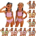 thumbnail image 2 of CCRFTGI Swimsuit for Kids Girls Size 10-12 2 Piece Set Swim Vacation Bathing Suit Beach Vacation Striped Girls Bikini Summer Cute Girls Fashion Swim Suit Kids Bikini Purple 9-10 Years, 2 of 9