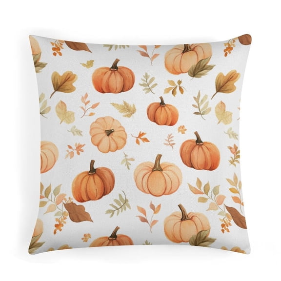 16"x16" Pillowcases Fall Pumpkins Autumn Maple Leaves Decorative Square Pillowcase Cushion Case Thanksgiving Seasonal Holiday Couch Pillows for Farmhouse Decor Room Bedroom Sofa Chair Car