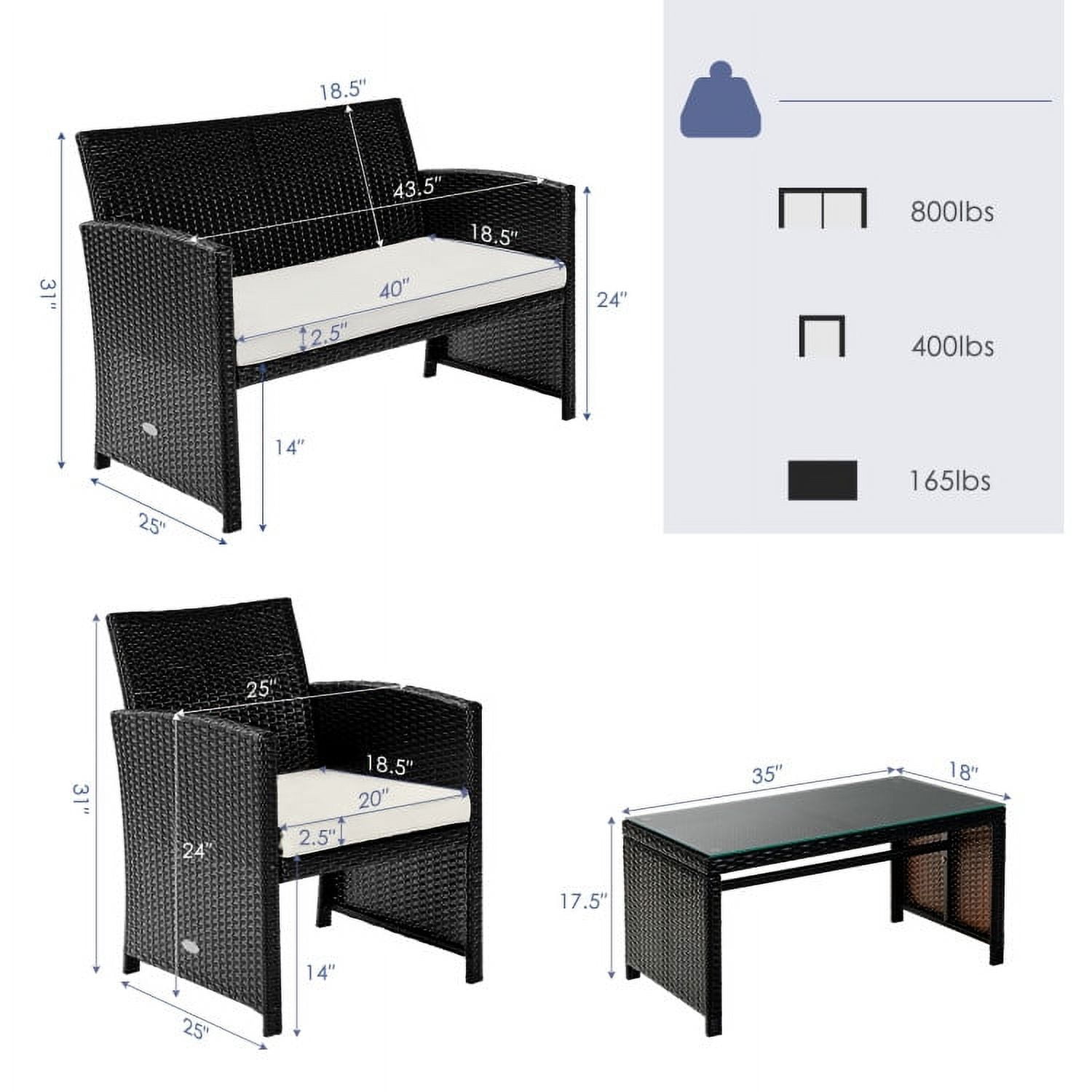 Aimee Lii 4 Pieces Wicker Patio Furniture Set, Coffee Table Cushioned Sofa, Modern Patio Furniture, White Aimee Lii 4 Pieces Wicker Patio Furniture Set, Coffee Table Cushioned Sofa, Modern Patio Furniture, White